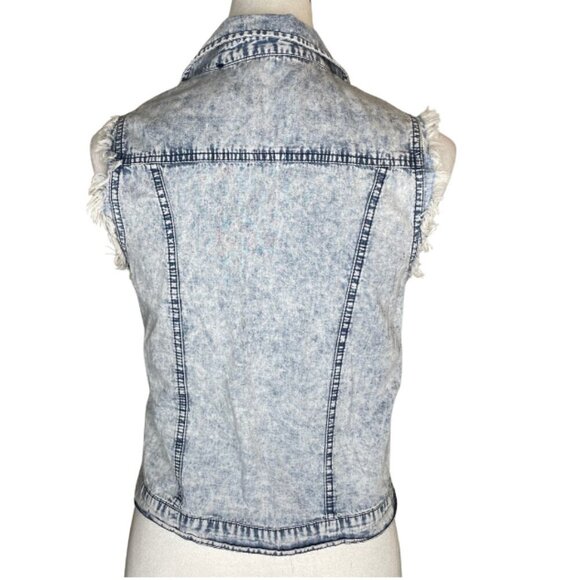 Love Stitch Light Acid Wash Distressed Denim Vest Y2K 90's Sz S - Picture 2 of 8